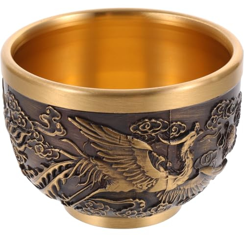 INOOMP Tazza da Tè in Rame Dragon Phoenix, Tazza da Tè Antica Decorativa per Uso Domestico, Resistente e Adatta a Feste, Matrimoni e Degustazioni di Vino, Stile Cinese Retrò, 1 Pezzo