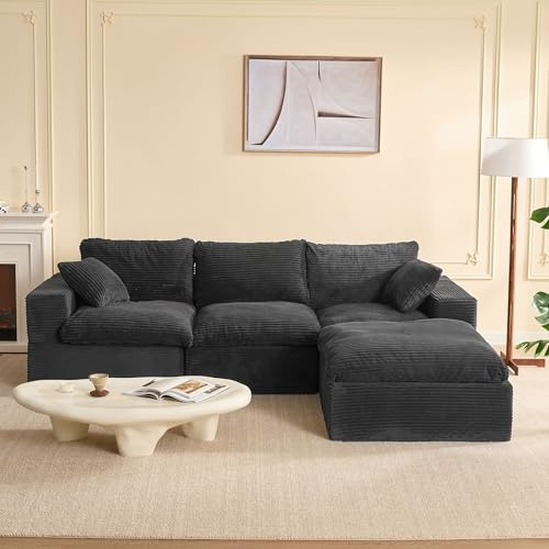 Litbird Modulares Ecksofa & Schlafsofa, 268 cm L-förmige Cloud Couch mit hochwertiger Komfortschaum, Montagefrei, Tiefe Sitzfläche, Cordstoff, Verwandlungssofa für Wohnzimmer,Grau