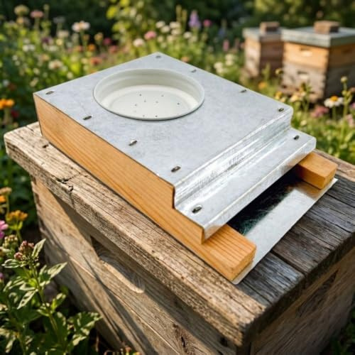 Alimentador de colmena de abeja estilo americano hecho de madera con tapa de aluminio para uso al aire libre eficiente para agua de abeja y alimentación de abejas