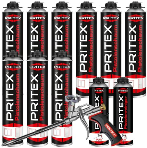 PRITEX Bauschaum Set, 9x 750ml Pistolenschaum, 2x Reiniger, Schaumpistole