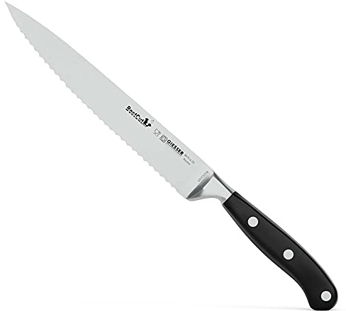 Giesser seit 1776 - Made in Germany - scharfes Brotmesser geschmiedet 20 cm BestCut, hitzebeständig, schwarz, spülmaschinengeeignet, rostfrei