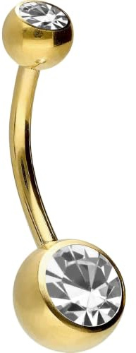 PIERCINGLINE Bauchnabelpiercing aus Chirurgenstahl mit 2 Kristallen - Bananabell Piercing in stylischen Farben und 4 Größen