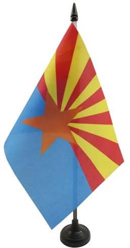 AZ FLAG Drapeau de Table Arizona 21x14 cm Polyester 100D Socle Plastique | Usage intérieur Drapeau de bureau américain finition cousue et bords renforcés avec mât en plastique et socle en plastique