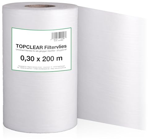 Filtervlies für Vliesfilter | Vliesrolle 200m x 30cm 20g/m² | für alle Koi Teich Vlies-Filter geeignet | hydrophiles wasserdurchlässiges Fleece | 300mm Topclear Filtervlies in Profiqualität