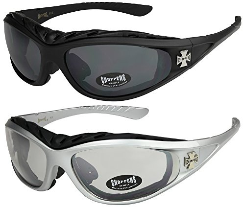 X-CRUZE 2er Pack Choppers 911 Sonnenbrillen Motorradbrille Sportbrille Radbrille mit Polsterung in den Farben schwarz, anthrazit, silber und weiß