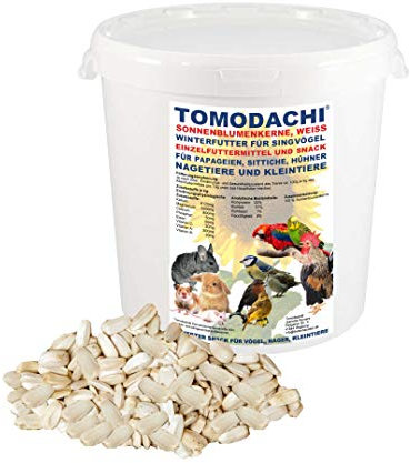 Sonnenblumenkerne Vogelfutter, Kraftfutter für Vögel, Winterfutter Wildvögel, Energiefutter Singvögel, Vogeldelikatesse, Wildvogelsnack, Tomodachi® Sonnenblumenkerne weiß, 2kg Eimer