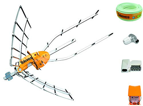 TELEVES Kit Nueva Antena Ellipse + Amplificador 24 dB + Rollo de Cable + Conexiones