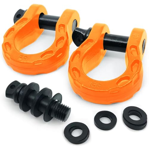 GearAmerica Mega Duty Abschleppschäkel ORANGE (Zweierpack) | 34 Tonn Belastbarkeit (8T Arbeitslastbegrenzung) | 22 mm Bolzen + verschiedene Unterlegscheiben | Für die 4x4-Geländewagenwiederherstellung
