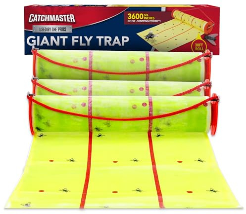 Catchmaster Trampa gigante de pegamento para moscas, rollo de papel | Tres rollos de papel adhesivo de 30 pies para graneros, garajes, establos e invernaderos, sin pesticidas