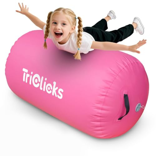 Triclicks Aufblasbare Air Roll,3 Größen Air Roller Air Barrel Aufblasbare Luft Rollen Gymnastikmatte Fitness-Übungswalze für den Heimgebrauch und Fitness-Pad (Pink- keine pumpe, 120x75cm)