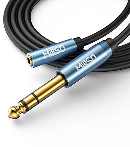 MillSO 6.35 auf 3.5 Stereo Adapter 3 meter, 6.35mm Stecker auf 3.5mm TRS Buchse Aux Audio Adapterkabel mit Vergoldete Kontakte & Aluminiumgehäuse für Kopfhörer, Lautsprecher und Heimkino Geräte