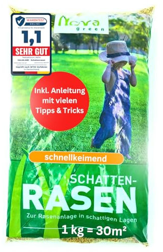 halmland® Rasensamen schnellkeimend Schattenrasen 1kg = 30m² Herbst - SEHR GUT getestet - trockenresistent - Schattenrasensamen Rasensaat Nachsaat
