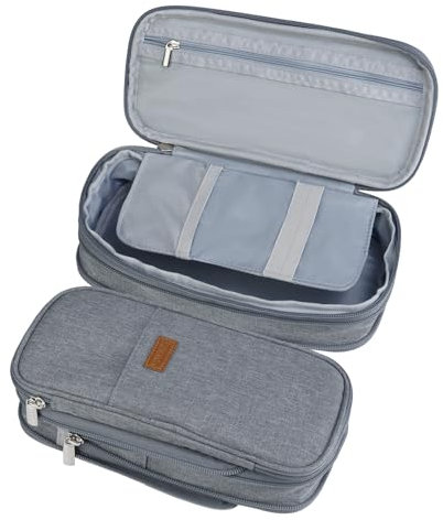 Yommie Vintage Federmäppchen Leinwand Federtasche Faltbar Mit Reißverschluss Single Etui Federmappe stiftemäppchen Organizer klein Kosmetiktasche Für Teenager Mädchen Jungen Grau