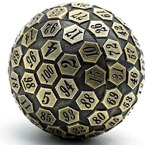 World of Dice W100 / D100 - Pen and Paper Würfel, Metall, Drachenei, Antik-Optik, 100-seitiger Rollenspiel-Würfel