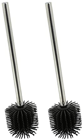 Relaxdays Toilettenbürste Silikon 2er Set, antibakteriell, Lotuseffekt, Bürstenkopf abnehmbar, Klobürste, schwarz/Silber