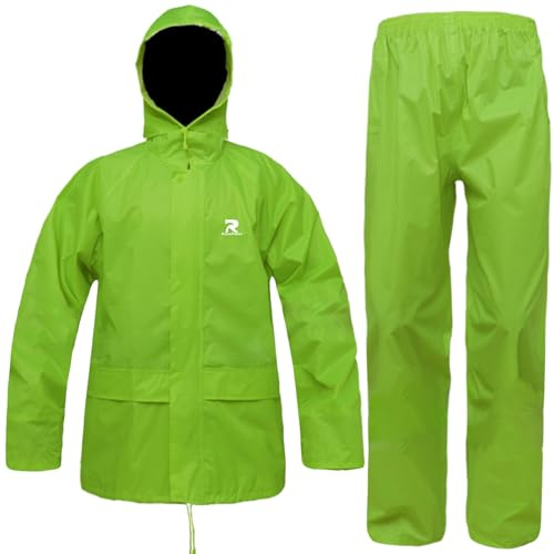 RainRider Rain Suits for Men Women Hunting Rain Gear Packable Rain Jacket with Pants(Lemon Green, XXL)