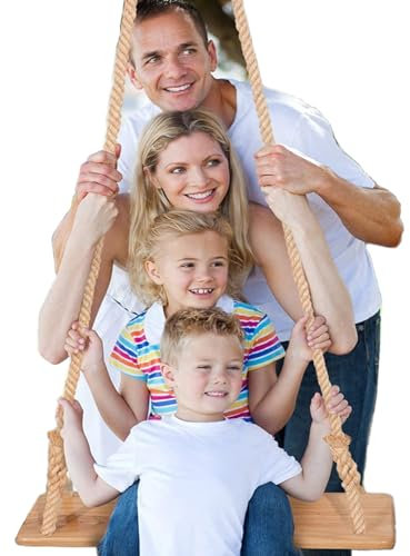 Holz Schaukelsitz für Erwachsene,Morwealth Outdoor Holz Schaukel 55 x19.5 x3cm,Tragfähigkeit: 160KG,schaukel mit verstellbarem Hanfseil für Innen und Außenbereich Extra Brettschaukel