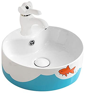 Lavabo da Appoggio Piccolo lavandino per Il Bagno Adatto per Bambini, Carino lavabo Rotondo/lavandino da Lavoro in Ceramica e Set di rubinetti (con Overflow) Lavabo