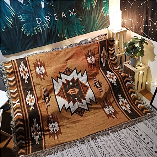 CCHYF Azteken-Überwurfdecke, Indianer-Decke, Südwestliches Boho-Dekor, wendbar, gewebte Quasten, mexikanische Decken und Überwürfe für Couch, Bett, Stuhl, Wand, Wohnzimmer, Outdoor, Reisen, braun, 130