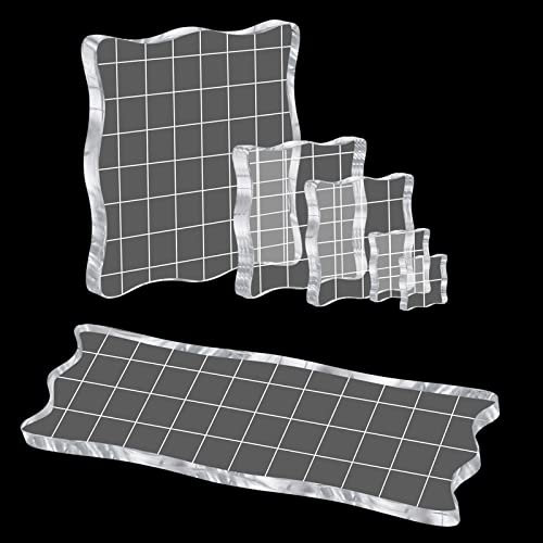 Acrylblock für Silikonstempel, 6 Stück Acryl Stempelblock Set, Transparent Stempelblock mit Gitterlinien, Größe Mischen Acryl Stempelblock für Scrapbooking,Kartenherstellung