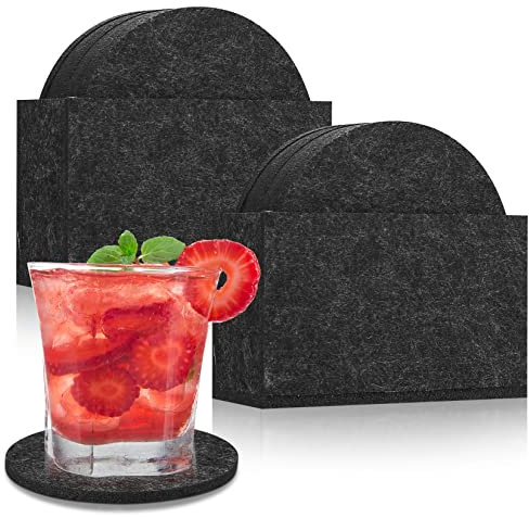 16 STK Filz Untersetzer Rund für Gläser, Filzuntersetzer, Glasuntersetzer, Tischuntersetzer mit 2 STK Aufbewahrungsbox, für Tassen, Tisch, Bar, Glas, Gläser