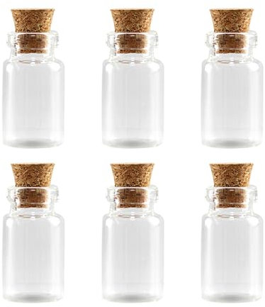 Jagowa Mini Clear Glass Bottles Jars with Cork Stoppers, Tiny Glass Containers for Liquid Storage, Sparkling Beads Containers for Party Decoration or DIY Craft (6 Pcs)