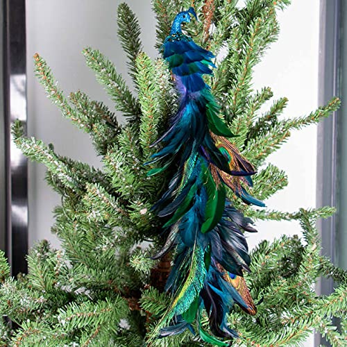 Ercheng 18,9 Zoll Pfau Weihnachten Ornamente, Glitzer Vogel Clip On Künstliche Pfau Natürliche 3D Pfau Feder Dekorationen für Weihnachtsbaum Blau