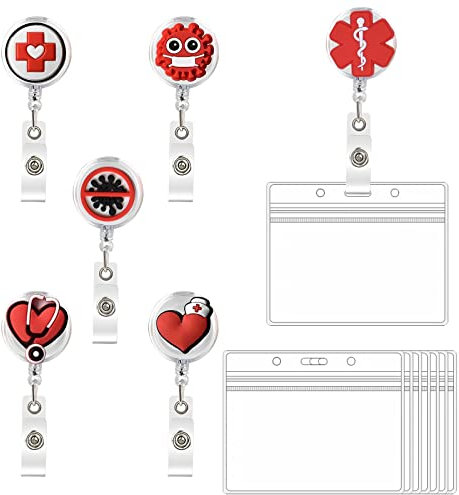 Ausweishalter Krankenschwester Badge Halter Abzeichen Retractable Einziehbare Reel Jojo Clip Ausziehbar Arzt Nurse Lehrer Karikatur für Namensschild Ausweisjojo(Rot)