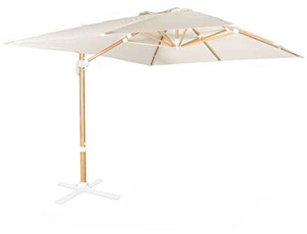 sweeek 3x4m ombrellone rettangolare decentrato, palo effetto legno, Wimereux, Ecrù, 380x259x286 cm