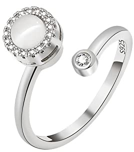 HMOOY Teufelsauge offener Ring,Fidget Ring für Frauen S925 Sterling Silber Einstellbare Offene Ringe Spinner Ring Schmuck