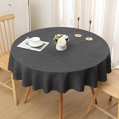 Smiry Leinenoptik Tischdecke Abwaschbar Lotuseffekt Tischtuch Leinendecke Wasserabweisend Tafeldecke Tischwäsche Fleckschutz, Rund 140cm, Dunkelgrau | Leinenoptik Textur, Lotuseffekt Wasserabweisend, Abwischbar & Waschbar, Knitterfrei, Für Küche Party Hochzeit