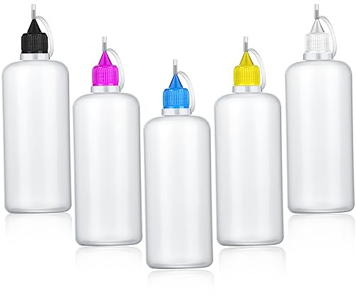 CUNQN Precision Squeeze Bottle DIY Quilling Tool Plastic Dropper Bottles 100ml Needle Tip Glue Bottles Empty Tip Needle Applicator Bottle for Liquid Glue Oil Acrylic Paint 5PCS
