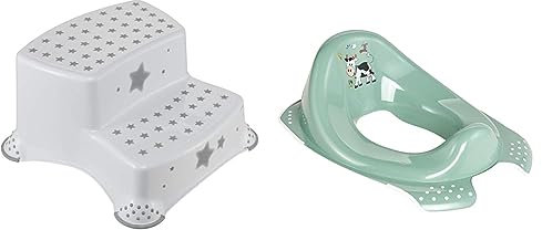 keeeper Stars Zweistufiger Tritthocker & Funny Farm Kinder-Toilettensitz, Ab ca. 18 Monate bis ca. 4 Jahre, Anti-Rutsch-Funktion, Ewa, Nordic Green
