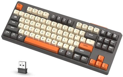 ATTACK SHARK M87 80% Wireless Gaming Keyboard, 87 Keys TKL LED Rechargeable Mechanical Feeling SA PBT Keyboard for Mac/Win, Bluetooth 5.0/2.4Ghz Dual Mode for Silent Office/Gaming - Grey/Orange