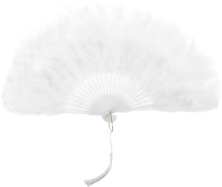sourcing map Feather Hand Fan White Vintage Folding Fan Feather Fan Handheld for Halloween Party Wedding Dancing Decoration