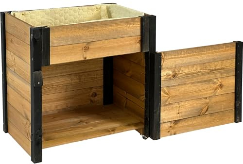 dobar® Green Label Rollbares Hochbeet mit Staufach inkl. Schafswolle Gr. M - 60 x 40 x 62 cm - Schwarz-Braun