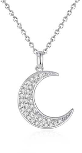 GAVU Collana Luna da Donna in Argento con Ciondolo con Zirconi , Collana Argento 925 Donna, Regalo Fidanzata Regalo Festa della Mamma