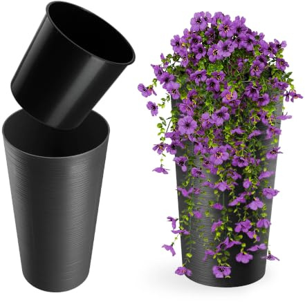 KADAX Pflanzkübel mit Innentopf Graphit Ø 25.5 cm, Höhe 47 cm, ca. 5L – Moderner Pflanztopf mit Einsatz, Blumentopf aus robuster Kunststoff für Innen- und Außenbereich