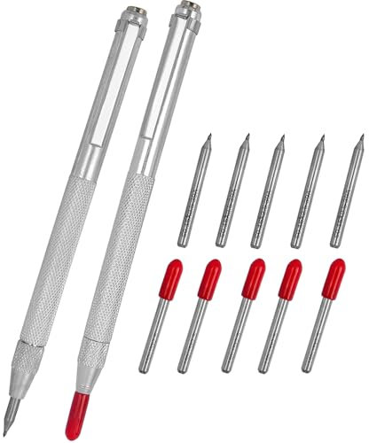 Treki 2PCS Tungsten Carbide Scriber Etching Engraving Pen Glass Scribe Pen Metal Engraver Scribe Tools with 10PCS Tips for Stainless Steel, Ceramics, Sheet and Gold/Welding