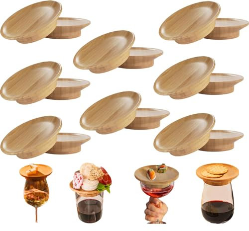 OLHAUYUAN Topper en Verre à vin de la charcuterie, Verre à vin en Verre à vin Topper, Verre à Caisse en Verre à vin, Topper en Verre de vin, Assiette de charcuterie, Topper à vin à vin en Bambou,