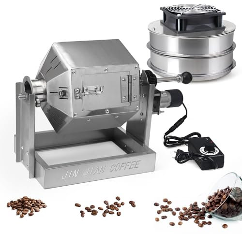 JTVTW Coffee Bean Roaster with Coffee Bean Cooler Gas 3.8L Coffee Bean Baker Drum Type Stainless Steel for Home and Commercial Use