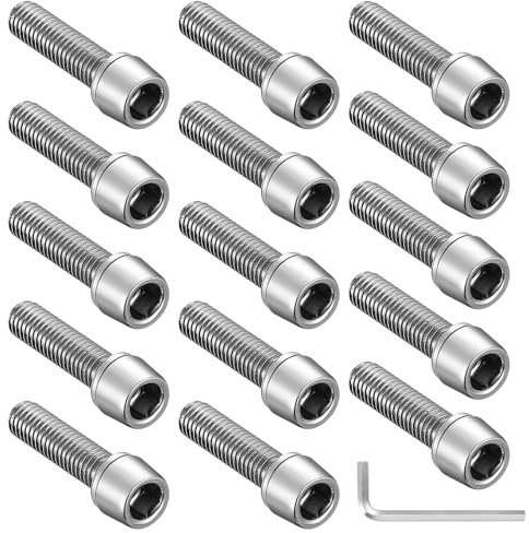 15pcs M5x20mm Bike Stem Bolts, Disc Brake & Water Bottle Cage Screws for Mountain & Road Bicycles, Silver
