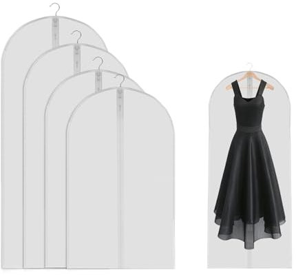 4 Stück Kleidersack Anzug, Kleidersack Lang, Kleidersäcke, Kleiderschutzhüllen mit Reißverschluss, Transparent Wasserdicht Kleiderhülle für Mäntel Jacken Kleider Hemden Abendkleid, 4 Größen