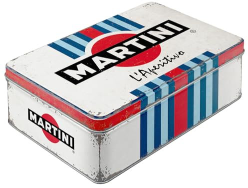 Nostalgic-Art Contenitori in latta retrò piatti, 2,5 l, Martini – L'Aperitivo Racing Stripes – Idee regalo accessori da bar, Official License Product (OLP), scatola con coperchio, design vintage