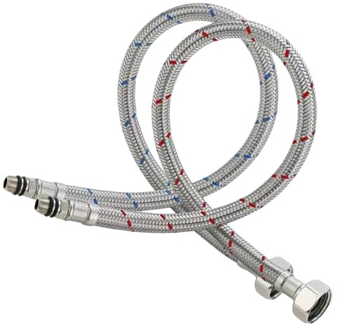 2Pcs Flexible Tap Connectors Tap Tails M10 (10mm) X 3/8 Fitting 60cm Long Flexible Pipe, Braided Tap Connector, Flexible Pipe Connector, Flexible Pipe for Monobloc Mixer Tails