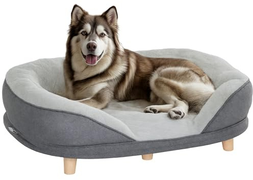 PawHut Sofá para Perros Medianos y Grandes Sofá para Mascotas con Parte Superior Desmontable Funda Lavable y Patas de Madera Carga 25 kg 90x78x25 cm Gris