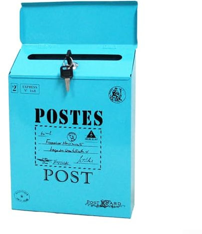 Vintage Wall Mount Mailbox Retro Postal Letter Box Waterproof Lockable, Sophisticated Retro Design Outdoor Mailbox With Secure Locking System To Your Correspondence(Blue)