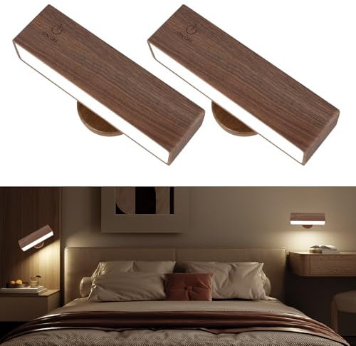 Orifesio 2 Pack Rechargeable Wall Lights, Rechargeable Wall Lights Indoor 360° Rotatable, Magnetic Wall Sconces, Removable Wall Lamp Battery Powered, 4000mAh Wireless Lights for Bedroom, Living Room