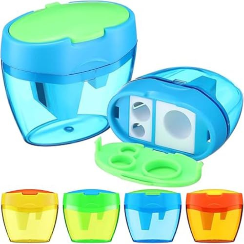 VONJUMA 4 Pcs Temperino Con Serbatoio Tre Fori Temperino Con Contenitore Temperamatite Con Contenitore Piccolo Arancia Giallo Blu Verde