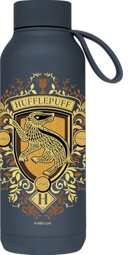 QUOKKA SOLID X HARRY POTTER | BOTELLA TÉRMICA DE ACERO INOXIDABLE DOBLE PARED CON COLGADOR | HP HUFFLEPUFF